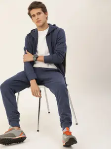 Kook N Keech Men Blue Solid Knitted Hooded Tracksuit