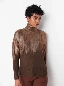 Trendyol Women Brown & Copper-Toned Pullover with Embellished Detail