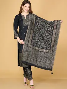 Safaa Black & Brown Viscose Rayon Unstitched Dress Material