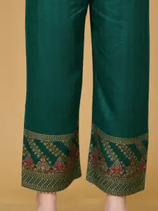 Safaa Green & Red Viscose Rayon Unstitched Dress Material and Dupatta