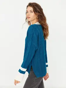 Trendyol Women Blue Cable Knit Pullover