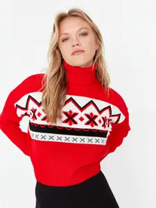 Trendyol Women Red Floral Printed Pullover