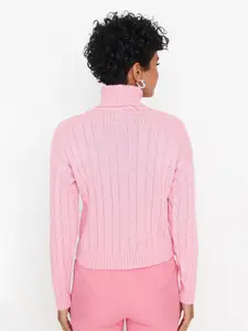 Trendyol Women Pink Cable Knit Pure Acrylic Pullover Sweater