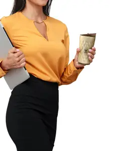 Vaya Gold-Toned Textured Stainless Steel Sipper Water Bottle 350 ml