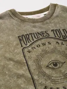 Noh.Voh - SASSAFRAS Kids Noh Voh - SASSAFRAS Kids Girls Olive Green Printed Sweatshirt