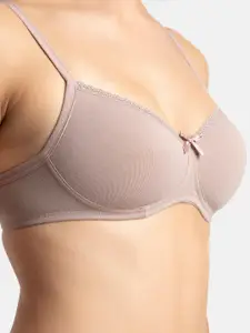 Jockey Wirefree Padded Plus Size Cotton Medium Coverage Tshirt Bra with Lace Styling -1723