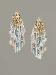 D'oro Blue & Pink Gold-Plated Contemporary Drop Earrings