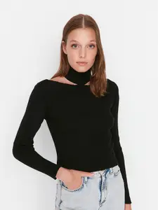 Trendyol Women Black Ribbed Turtle Neck Acrylic Pullover