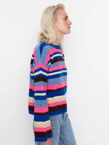 Trendyol Women Blue & Black Striped Pullover