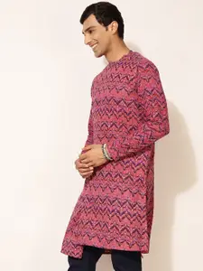 Fabindia FabBasic Geometric Printed Mandarin Collar Asymmetric Cotton Kurta