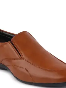 FAUSTO Men Tan Brown Solid Formal Slip-On Shoes