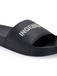 Red Tape Men Black & White Printed Rubber Sliders