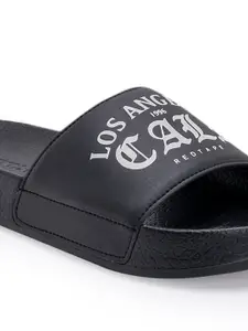 Red Tape Men Black & White Printed Rubber Sliders