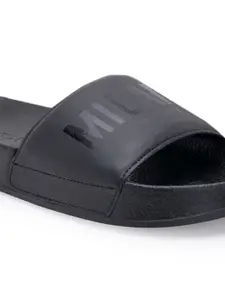 Red Tape Men Black Solid Rubber Sliders