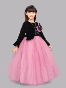 Pink Chick Girls Black & Rose Embellished Velvet Maxi Dress