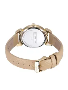 GIORDANO Women Gold-Toned Dial & Beige Leather Textured Straps Analogue Chronograph Watch