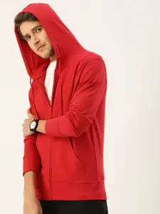 Kook N Keech Men Red Solid Pure Cotton Hooded Sweatshirt