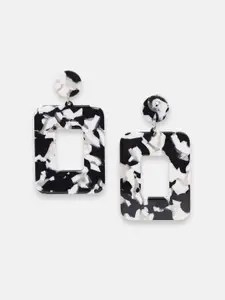 SOHI Black & White Gold Plated Contemporary Drop Earrings