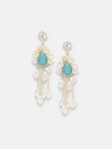 SOHI Blue & Gold Plated Contemporary Drop Earrings