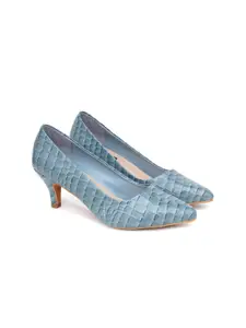 Sherrif Shoes Blue Textured Kitten Pumps Heels