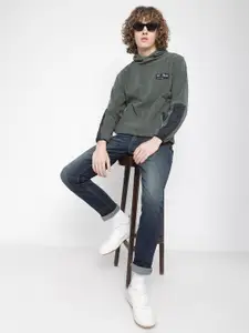 Octave Men Olive Green Hooded Fleece Sweatshirt