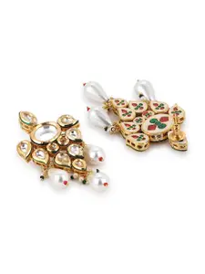 Ruby Raang Gold-Toned & White Contemporary Gold-Plated Drop Earrings