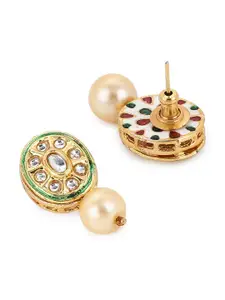 Ruby Raang Gold-Toned & White Kundan Oval-Shape Gold-Plated Studs Earrings