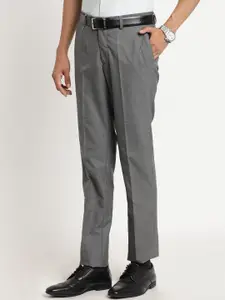 Turtle Men Grey Tailored Slim Fit Formal Trousers