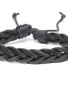 OOMPH Men Black Leather Handcrafted Wraparound Bracelet