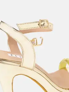 ELLE Gold-Toned Ethnic Stilettos with Embellished Detail
