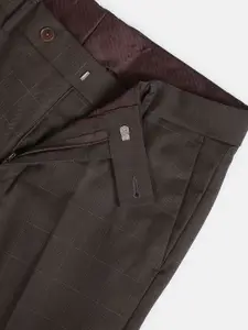 Arrow Men Coffee Brown Checked Smart Flex Formal Trousers
