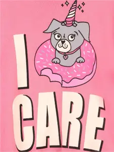 YK Girls Pink Printed Hooded Fleece Sweatshirt