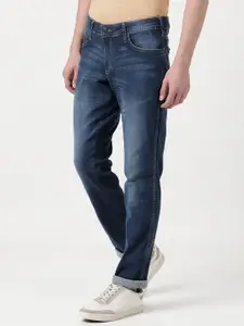 Wrangler Men Blue Skanders Slim Fit Low-Rise Heavy Fade Stretchable Jeans