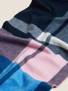 Marks & Spencer Women Navy Blue & Pink Checked Scarf