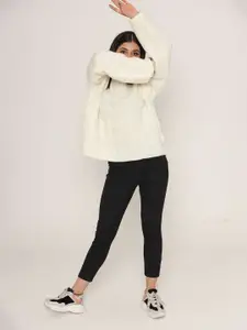 KASMA Women White Open Knit Pullover