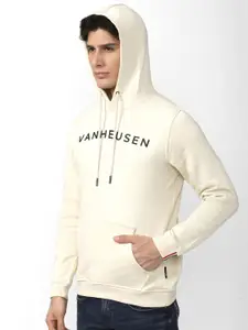 Van Heusen Sport Men Cream-Coloured Printed Hooded Sweatshirt