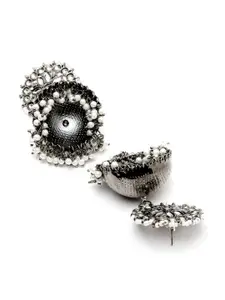 KARATCART Women Silver-Plated Black Dome Shaped Jhumkas Earrings
