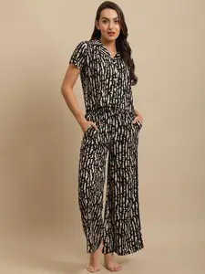 Boston Club Women Black & Brown Printed Nightsuit