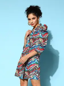 SASSAFRAS Women Blue & Red Scuba Shirt Dress