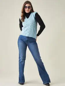 Modeve Women Blue Acrylic Cable Knit Sweater Vest