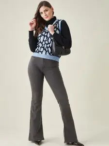 Modeve Women Blue & Navy Blue Animal Acrylic Sweater Vest