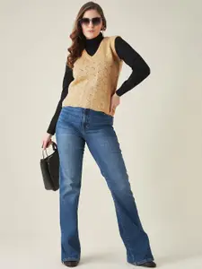 Modeve Women Mustard Cable Knit Acrylic Sweater Vest
