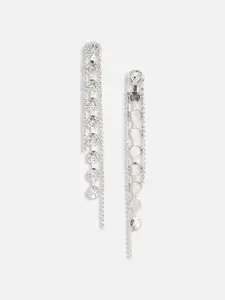 SOHI Silver-Toned Contemporary Drop Earrings