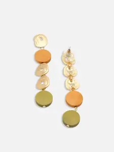 SOHI Copper-Toned & Orange Contemporary Drop Earrings