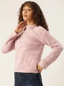 Madame Women Pink Self Design Pullover