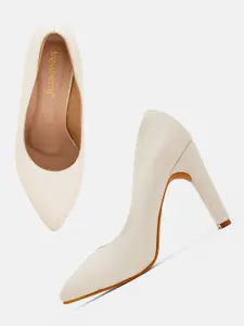 DressBerry Cream-Coloured Block Pumps