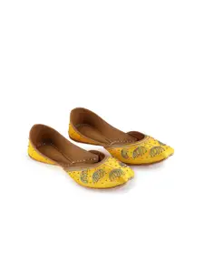 GLAM STORY Women Yellow Embellished Ethnic Mojaris Flats
