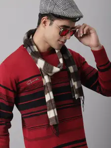 Cantabil Men Red & Black Striped Round Neck Pullover