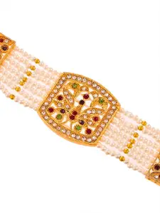 Silvermerc Designs Women Gold-Toned & Green Brass Cubic Zirconia Enamelled Bracelet