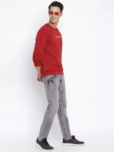 Cantabil Men Red Printed Wool Sweatshirt